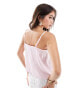 JDY tie front lace trim cami top in pink