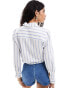 & Other Stories linen blend tie front shirt in blue and white stripes