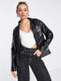 Extro & Vert oversized faux croc cropped trucker jacket in black