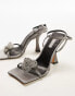 Topshop Casey embellished two part heeled sandal in pewter