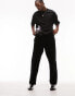 Topman straight leg velour pintuck jogger in black