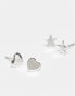 Monki 5 pack stud earrings star, moon and heart in silver