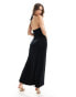 ASOS DESIGN lettuce edge plunge halter maxi dress with twist detail in black