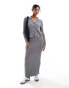 Object ribbed buttondown polo top co-ord in medium grey melange