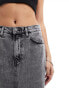 ONLY studded denim midi skirt with front slit in washed grey