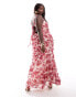 ASOS LUXE Curve 3D floral ruffle maxi dress with tie back in floral print