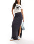 ASOS DESIGN ribbed maxi skirt with side split in dark grey