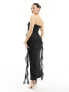 Fashionkilla glitter bandeau ruched maxi dress in black