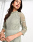 Little Mistress lace detail midaxi dress in sage green