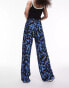 Topshop blurred crinkle plisse wide leg trouser in cobalt