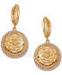 Gold-Tone Pavé-Edged Flower Charm Hoop Earrings