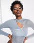 COLLUSION knitted cross over cut out top in blue