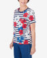 Women's Floral Stripe Braided Neck Tee