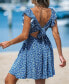 Women's Blue Ditsy Tie Back Mini Beach Dress