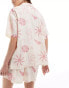 Loungeable retro print cotton oversized shirt and short set in ivory