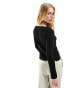 Mango slash neck long sleeve top in black