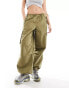 River Island straight leg parachute pant in dark khaki