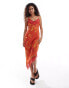 Reclaimed Vintage asymmetric hem midi cami slip dress in orange floral print