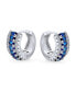 Royal Blue CZ Edge Cubic Zirconia Mini Hoop Huggie Earrings smaid Cocktail Prom 0.5" Diameter