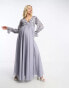 ASOS DESIGN Maternity embellished wrap front tulle skirt midaxi dress with floral detail in lilac