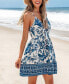 Women's Blue & White Floral Sleeveless V-Neck Mini Beach Dress