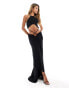 ASOS DESIGN halter maxi dress with circle cut out and wrap skirt in black