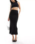 New Look ribbed midi skirt in black