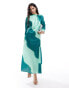 ASOS DESIGN twist neck fallen sleeve satin maxi dress in blurred green stripe