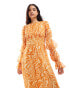 ASOS DESIGN shirred waist blouson tier sleeve maxi dress in orange zebra print