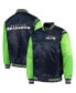 Men's College Navy, Neon Green Seattle Seahawks Enforcer Satin Varsity Full-Snap Jacket