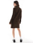 Threadbare roll neck ribbed mini jumper dress in chocolate brown