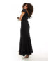 ASOS DESIGN flutter sleeve scoop neck bias panelled maxi dress in black