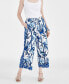 Petite Printed Linen Pull On Cropped Drawstring Pants, Created for Macy's