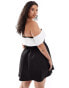 In The Style Plus exclusive bardot bow front mini dress in monochrome