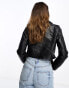 Stradivarius faux leather biker jacket in black