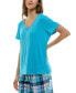 Women's Short-Sleeve Ribbed Henley Sleep Top