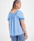 Petite Crocheted Square-Neck Ruffled-Cuff Top, Created for Macy's