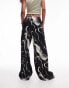 Topshop resort print satin wide leg trouser in mono