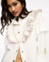 Never Fully Dressed ruffle sleeve embroidered shirt in white