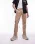 Topman smart compact cotton straight leg trouser in stone