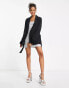 New Look belted blazer with fluff trim in black