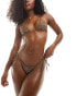 Candypants tie side bikini bottom in brown with multi embellishment