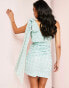 ASOS LUXE embellished tie bow shoulder corsetted mini dress in blue