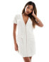 Kaiia boucle plunge neck zip through mini dress in ivory