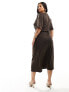 ASOS DESIGN Curve premium t-shirt midi dress with roll sleeve and tuck side detail in chocolate