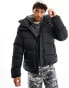 Columbia – Snowqualmie – Steppjacke in Schwarz mit abnehmbarer Kapuze