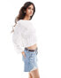 Vero Moda textured jersey boat neck long sleeve top in white