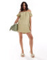 New Look bardot crinkle mini dress in khaki