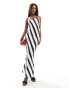 Kaiia satin one shoulder maxi dress in monochrome stripe