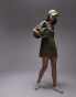 Topshop premium super soft twist back cupro t-shirt mini dress in khaki